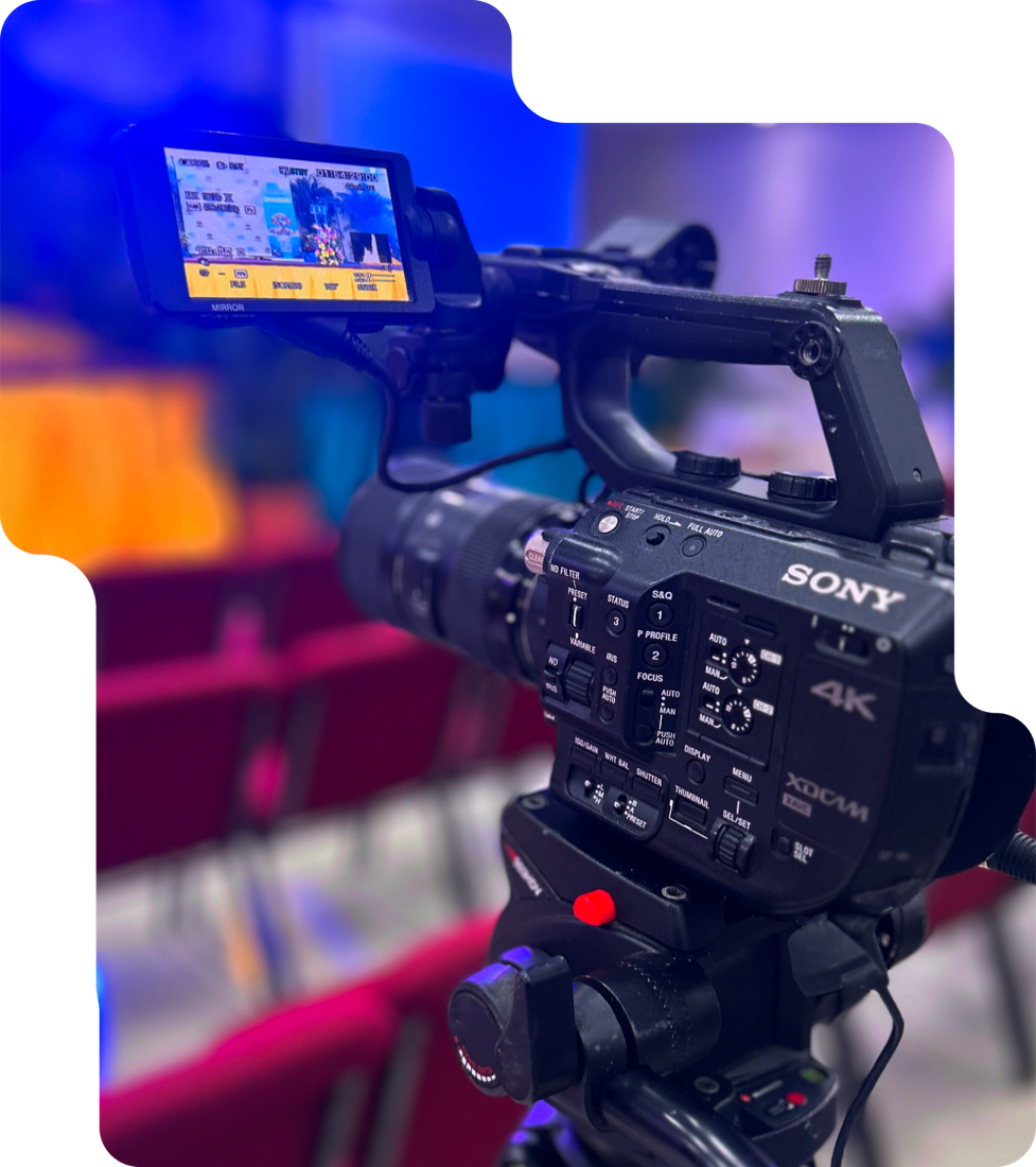 A Sony cinema camera on set during a Mangra Studios live stream.